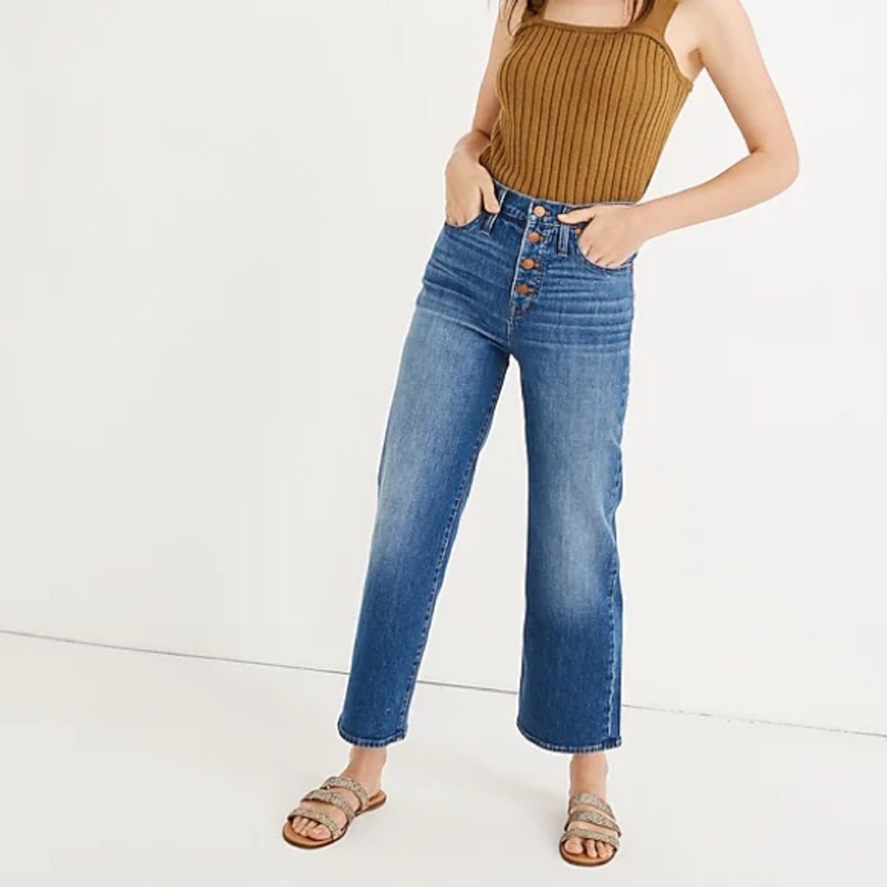 Madewell Slim Wide Leg Crop Jeans in Olympia Wash Button Front Edition Size 25